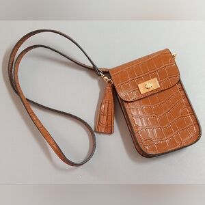 Mellow World Brown Croc-Embossed Crossbody Bag